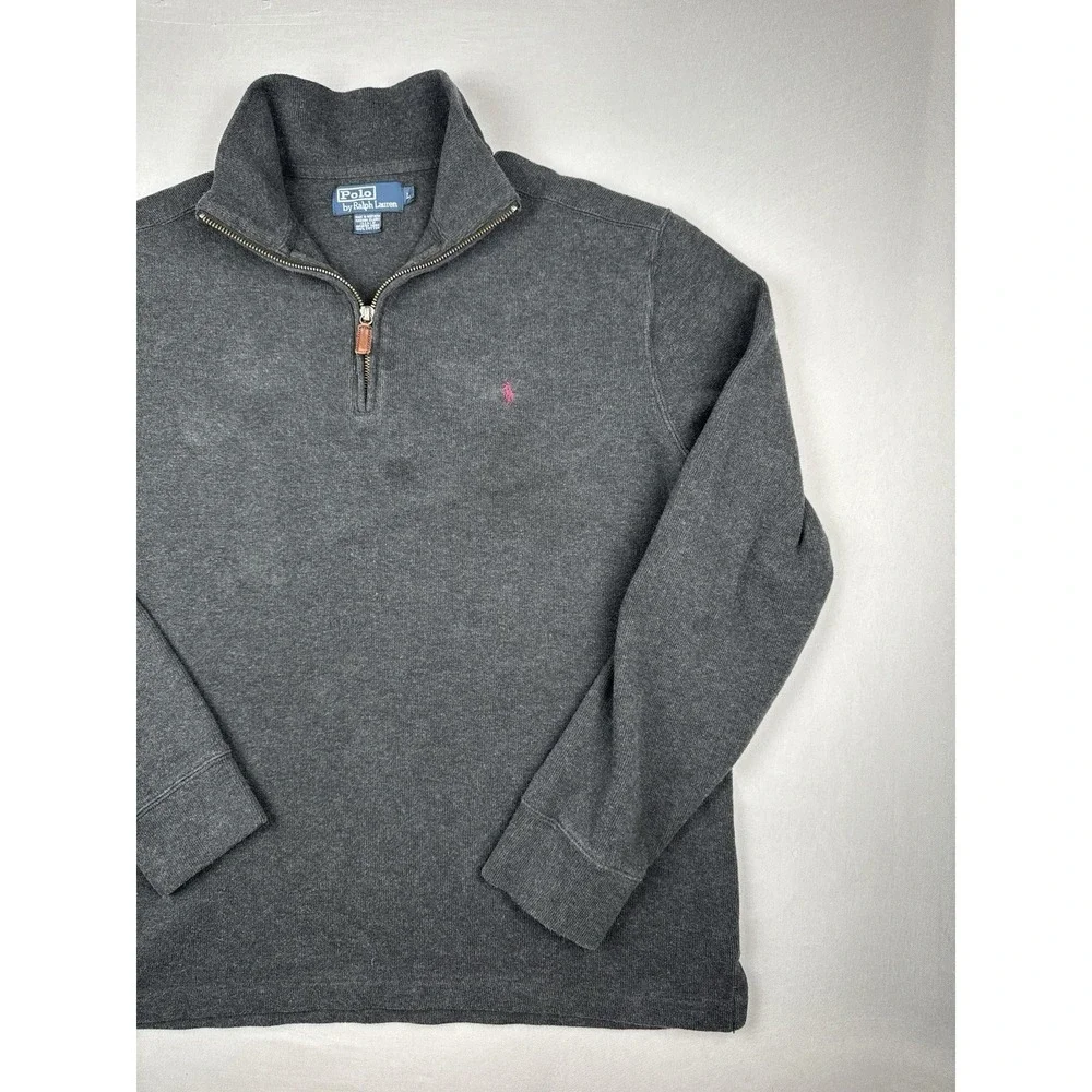 Polo Ralph Lauren Quarter Zip Pullover Sweatshirt Gray Pony Logo Size L
